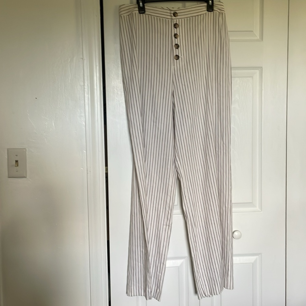 Women’s 12 Antonio Melani button fly pants wide leg linen striped lightweight - Picture 8 of 9
